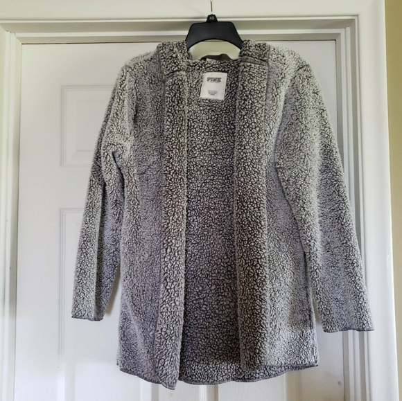 PINK Victoria's Secret Sweaters - Victoria's Secret PINK Cardigan XS Sweatshirt Jacket Sherpa Teddy Grey Hoodie